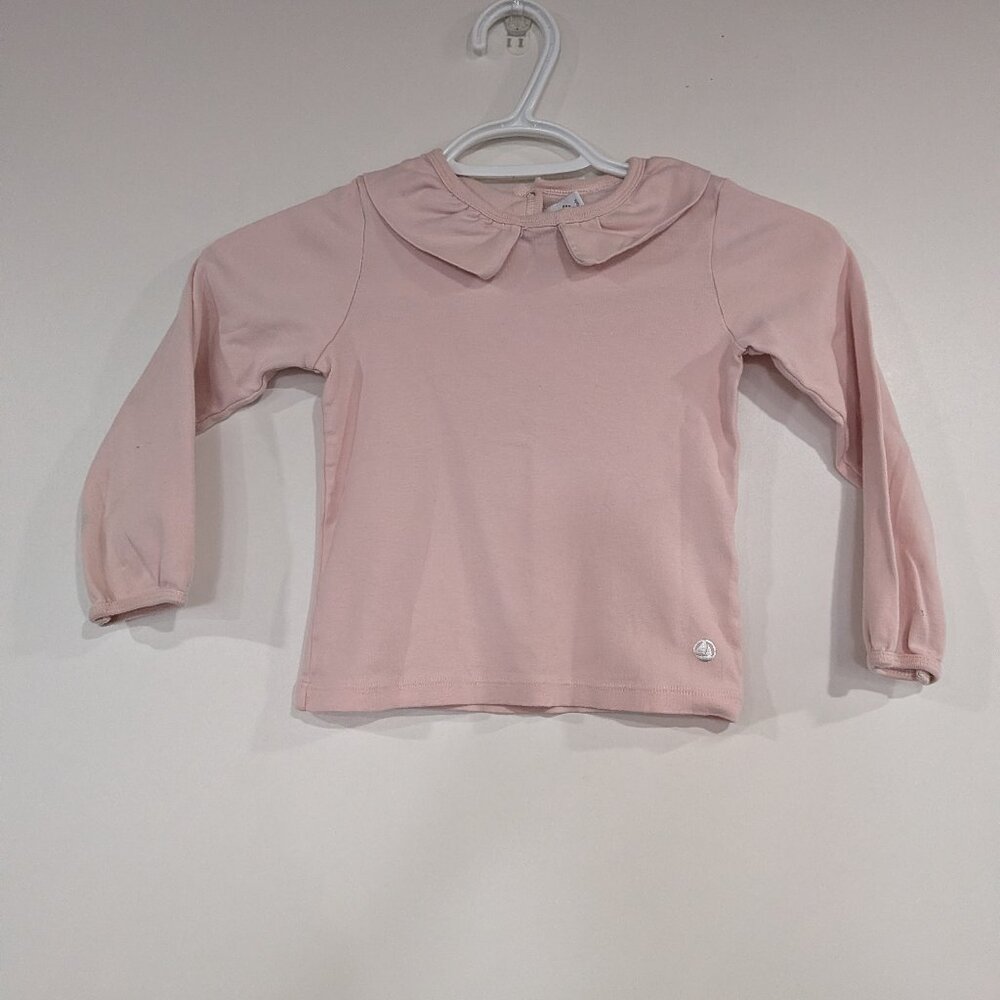 Petit Bateau Ruffle Collar Long Sleeve Top Pale Pink Size 5